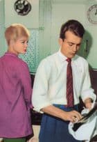 1960s American Family In Kitchen May Drying Up Romance Postcard