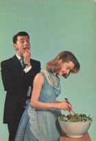 1960s American Family Prepare Giant Salad Dinner Food Bowl Postcard