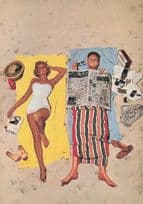 1960s American Family Sunbathing On Beach Newspaper Comic Postcard