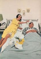 1960s American Family Woman Alarm Call Water Prank Romance Postcard