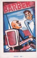 1960s Barbers Shop Haircut Bald Man Customer Old Comic Postcard