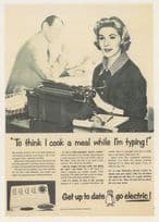 1960s Go Electric Cooker Typewriter Cooking Advertising Postcard