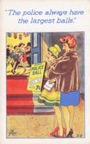 1960s Police Ball Policeman Sexy Fur Coat Lady Comic Old Postcard