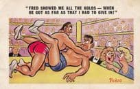 1970s Television Wrestling Fight Comic Humour Postcard