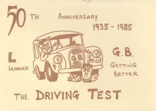1985 Driving Test 50 Year Anniversary Postcard