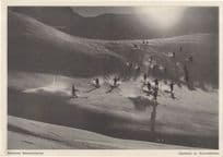 20 Skiers In Crazy Skiing Formation Switzerland Ski Old Postcard