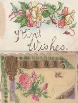 2x Antique Silk Effect Old Postcard s