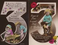 3rd Birthday Toy Hair Rocking Horse Wheelbarrow 2x RPC Postcard s