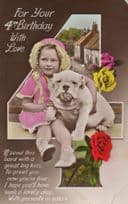 4th Birthday Angry Bulldog Big Kiss From Dog Greetings Postcard