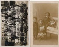 4x Puzzled Children Trench Coats & School Group 2x Old Photo Postcard s