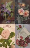 4x Real Glitter Floral Greeting Postcard s