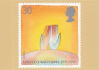 50 Year Anniversary United Nations Hands Of Love Stamp Royal Mail Postcard