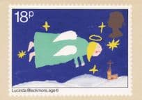 A Christmas Angel Flying Childrens Painting Halo 1981 Stamp Postcard