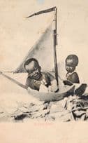 A Fresh Breeze African Children Hatching Boat Old Postcard