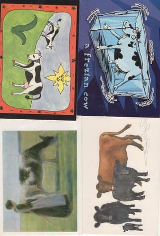 A Frezian Cornwall Vegan Polish Cow Painting & Comic 4x Postcard s