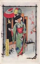 A Geisha Queen Japanese Lady Glamour Painting Antique Postcard