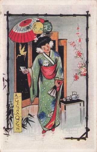 A Geisha Queen Japanese Lady Glamour Painting Antique Postcard