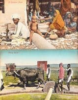 A Kathiawar Home Indian House + Mortar Elephant Mixing 2x Old India Postcard s
