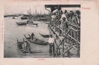 A Penang Landing Malaysia Boat Harbour Antique Postcard
