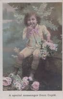 A Special Message From Cupid Pink Pyjama Suit Child High Boots Antique Postcard