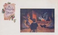 A Victorian Fireside Childrens Story Antique Postcard