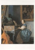 A Young Woman Seated At A Virginal Jan Vermeer Painting Postcard