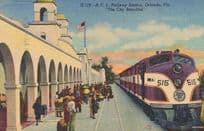 A.C.L. Railway Station Orlando Florida USA Train Old Linen Postcard