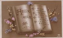 Abide With Me Antique Leather Bound Book + Flowers Real Photo Postcard