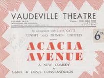 Acacia Avenue Vaudeville Theatre Comedy Small Old WW2 London Theatre Programme