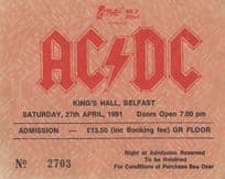 ACDC Kings Hall Belfast Irish Razors Edge Vintage 1991 Concert Ticket