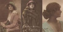 Actress Gladys Cooper in Fox Fur Coat Stole WW1 Fashion 3x Postcard