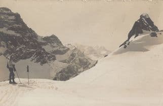 Adelboden Alpine Ski Mountain Climber Plants Flag Switzerland Postcard