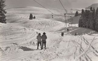 Adelboden Children Walking in Freezing Snow Swiss RPC Postcard