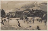 Adelboden Eislauf 1929 Walking On Ice Antique Switzerland Postcard