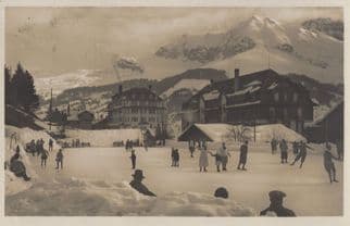 Adelboden Eislauf 1929 Walking On Ice Antique Switzerland Postcard