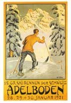 Adelboden January 1921 Skiing Sports Switzerland Poster Postcard