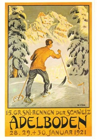 Adelboden January 1921 Skiing Sports Switzerland Poster Postcard