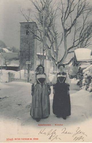 Adelboden Kirche Switzerland Costume Fashion Old Postcard