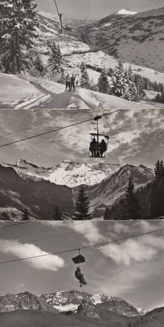 Adelboden Preparing For Mountain Lift Real Photo Swiss 3x Postcard s
