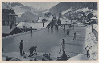 Adelboden Roof Curling Ice Skating Sports Rink Switzerland Old Postcard