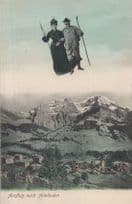 Adelboden Witch Bedknobs & Broomsticks Skiing Switzerland Old Postcard