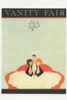 Adultery Man With Two Lovers In Bed Art Deco Painting Magazine Postcard