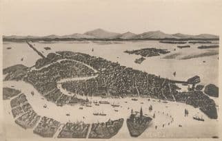 Aerial Amazing Photo Map Of Venice Italy Antique Old Postcard