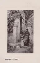 African Child Making Friends With Sheep Cattle Animals Antique 1907 Postcard