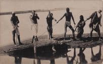 African Crocodile Fishing Hunting Killing Old Real Photo Postcard