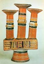 African Pottery Antique Triple Lamp Nupe Tribe Art Relic Postcard