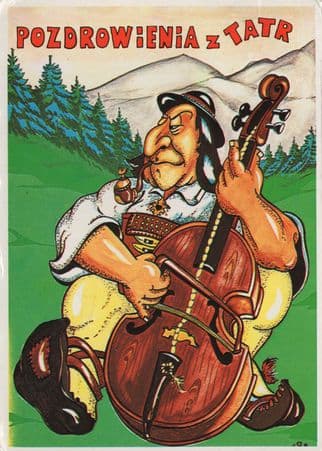 Ageing Polish Poland Bass Cello Player Music Comic Postcard Great Message