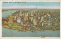 Airplane View Of Manhattan Island Old USA Postcard