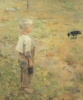 Akseli Gallen Kallela Boy With Crow Rare Painting Postcard