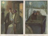 Alfred Davy Winter Autumn Moon 2x WW1 Painting Postcard s